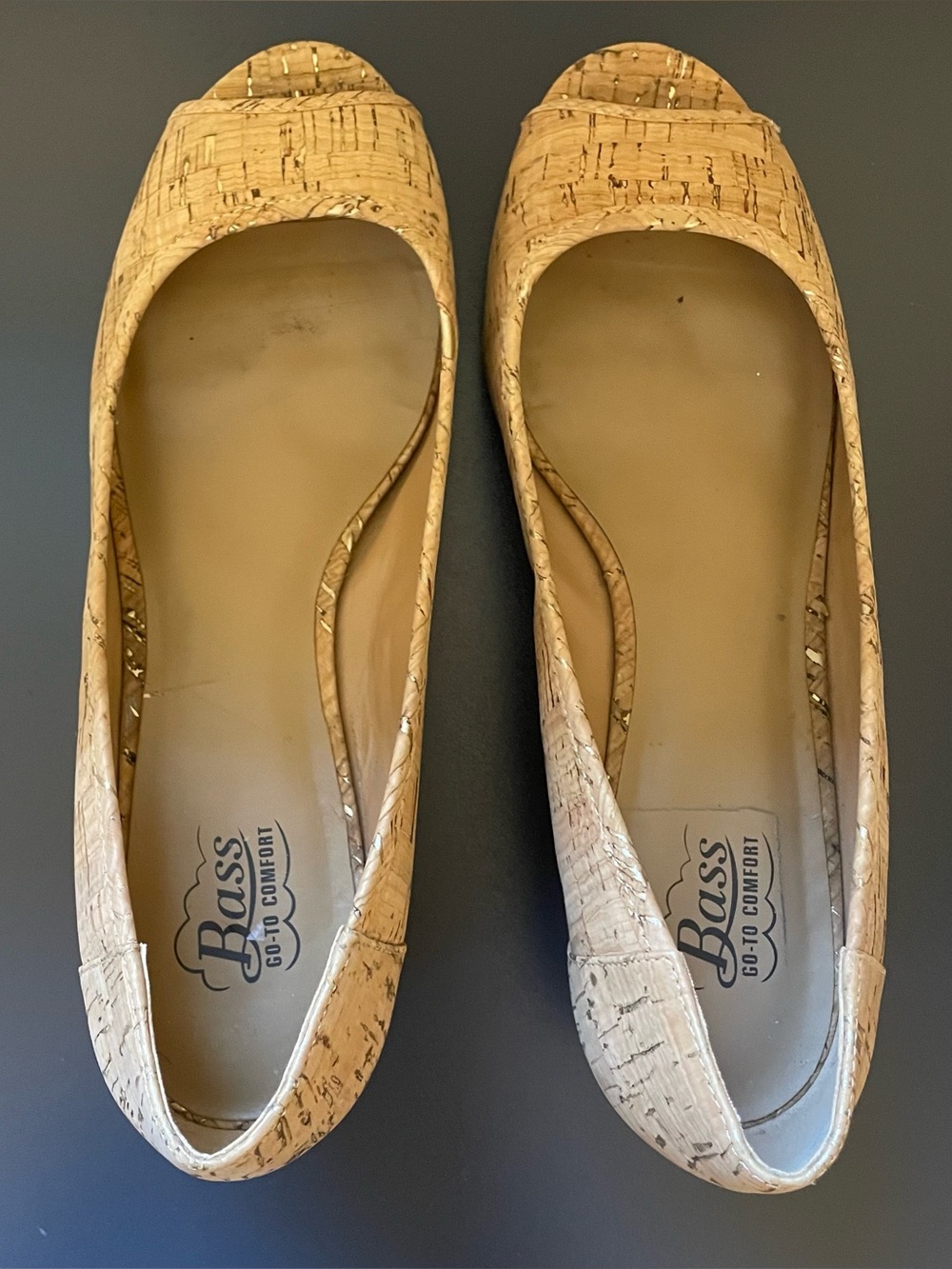 Bass Peep Toe Cork material wedge size 9.5